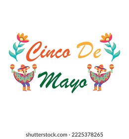 Cinco De Mayo May 5, Federal Holiday in Mexico. Fiesta Banner and Poster Design, Flowers, Decorations Cinco de Mayo Design | Vector Greeting Card for Cinco de Mayo, invitation with Curly Calligraphic	