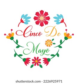 Cinco De Mayo May 5, Federal Holiday in Mexico. Fiesta Banner and Poster Design, Flowers, Decorations Cinco de Mayo Design | Vector Greeting Card for Cinco de Mayo, invitation with Curly Calligraphic	