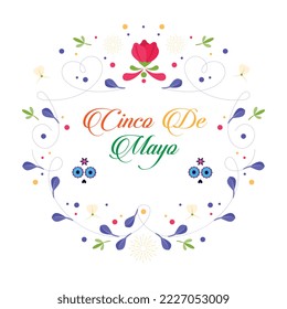 Cinco De Mayo May 5, Federal Holiday in Mexico. Fiesta Banner and Poster Design, Flowers, Decorations Cinco de Mayo Design | Vector Greeting Card for Cinco de Mayo, invitation with Curly Calligraphic	