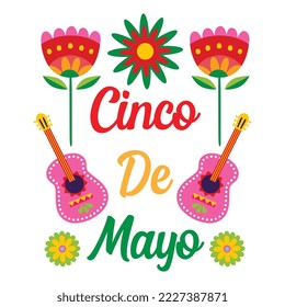 Cinco De Mayo May 5, Federal Holiday in Mexico. Fiesta Banner and Poster Design, Flowers, Decorations Cinco de Mayo Design | Vector Greeting Card for Cinco de Mayo, invitation with Curly Calligraphic	