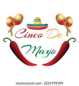 Cinco De Mayo May 5, Federal Holiday in Mexico. Fiesta Banner and Poster Design, Flowers, Decorations Cinco de Mayo Design | Vector Greeting Card for Cinco de Mayo, invitation with Curly Calligraphic	