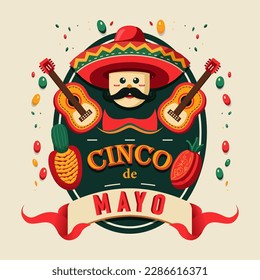 Cinco de Mayo - May 5, federal holiday in Mexico. Fiesta banner and poster design with flags, flowers, decorations