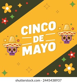 Cinco de Mayo - May 5, federal holiday in Mexico. Fiesta banner and poster design with guitar, tequila, sombrero, confetti. Lettering calligraphy inscription Cinco de Mayo. Vector illustration.