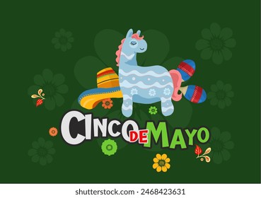 Cinco de Mayo - May 5, mexican holiday. Fiesta banner . Colorful Mexican Piñata Shaped Like a Pony