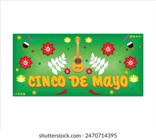 Cinco de Mayo May 5, federal holiday in Mexico. Fiesta banner and poster design with flags, flowers. Flat vector modern illustration 