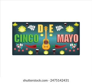 Cinco de Mayo May 5, federal holiday in Mexico. Fiesta banner and poster design with flags, flowers. Flat vector modern illustration