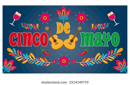 Cinco de Mayo May 5, federal holiday in Mexico. Fiesta banner and poster design with flags, flowers, decorations. flat vector modern illustration