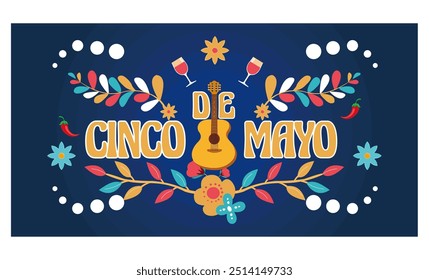 Cinco de maio 5 de maio, feriado federal no México. Festa banner e cartaz design com bandeiras, flores, decorações. vetor plano moderna ilustração