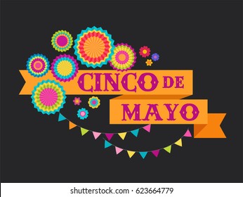 Cinco de Mayo - May 5, federal holiday in Mexico. Fiesta banner and poster design with flags, decorations