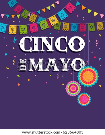 Cinco de Mayo - May 5, federal holiday in Mexico. Fiesta banner and poster design with flags, decorations