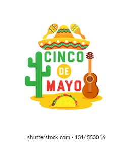 Cinco de Mayo -May 5th- typography banner vector. Mexico design for fiesta cards or party invitation and poster. Collection of Cinco de Mayo design vector illustration elements - Vector