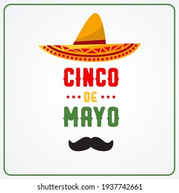 Cinco de Mayo, May 5th in english modern creative banner, sign, design concept, social media template with green and red text and mexican hat on a light background 