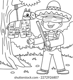 Niño mexicano Cinco de Mayo con colorido de Pinata 