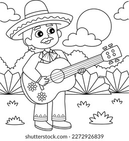 Cinco de Mayo Mexican Boy with Guitar Coloring 
