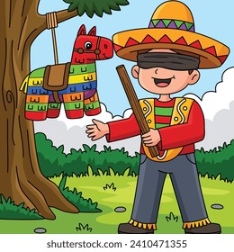 Cinco de Mayo Mexican Boy with Pinata Colored 