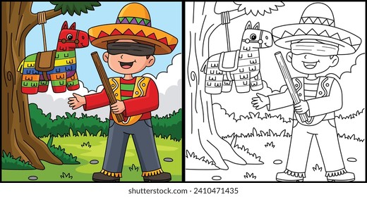 Cinco de Mayo Mexican Boy with Pinata Illustration