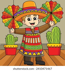 Cinco de Mayo Mexican Boy Colored Cartoon