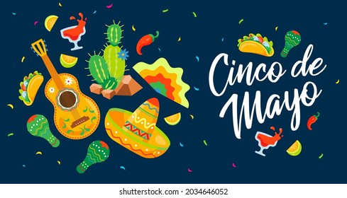 Cinco de mayo mexican celebration poster in flat style, Vector illustration.