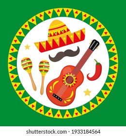 Cinco de Mayo Mexican federal holiday, fiesta greeting card, flyer, poster, invitation. Cinco de Mayo template for your design with sambrero, maracas. Vector illustration