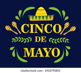 Cinco de Mayo Mexican federal holiday, fiesta greeting card, flyer, poster, invitation. Cinco de Mayo template for your design with sambrero, maracas. Vector illustration