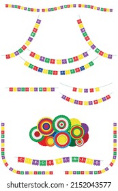 Cinco De Mayo- Mexican Federal Holiday. Fiesta Decoration - Paper Garlands And Fans. Vector.