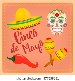 Cinco de Mayo Mexican festival sombrero hat  maracas and chili pepper