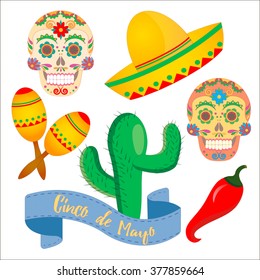 Cinco de Mayo Mexican festival sombrero hat  maracas and chili pepper