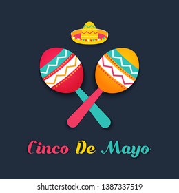 Cinco de Mayo Mexican festive banner. May 5 Federal holiday in Mexico. Poster of Latin culture symbols maracas, sombrero, tribal imagery. Cinco de Mayo paper cut web Fiesta card. Vector illustration