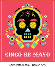 Cinco de Mayo, Mexican fiesta, holiday poster, party flyer, greeting card with skull