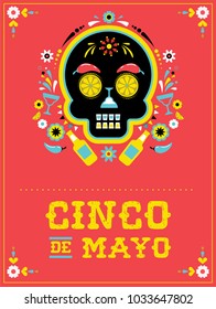 Cinco de Mayo, Mexican fiesta, holiday poster, party flyer, greeting card with skull