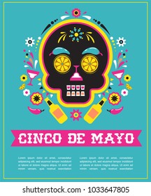 Cinco de Mayo, Mexican fiesta, holiday poster, party flyer, greeting card with skull