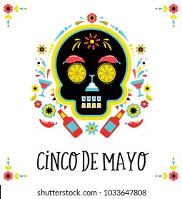 Cinco de Mayo, Mexican fiesta, holiday poster, party flyer, greeting card with skull