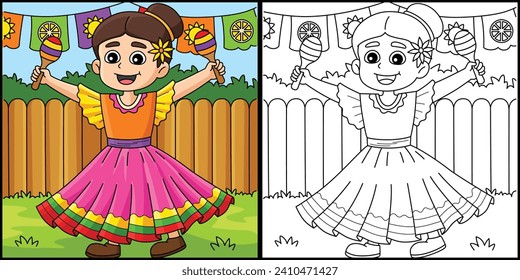 Cinco de Mayo Mexican Girl Maracas Illustration