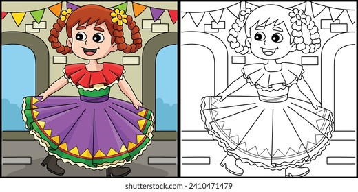 Cinco de Mayo Mexican Girl Coloring Illustration