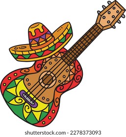 Cinco de Mayo Mexican Guitar  Hat Cartoon Clipart