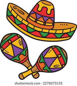 Cinco de Mayo Mexican Hat  Maracas Cartoon Clipart