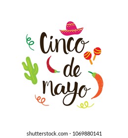 Cinco De Mayo Mexican Holiday Greeting Card Hand Drawn Lettering Background