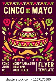 cinco de mayo mexican holiday poster or flyer template vector illustration