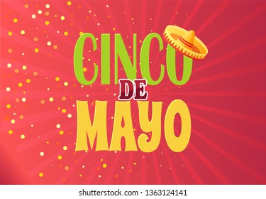 Cinco de Mayo Mexican holiday vector invitation poster. Sombrero traditional hat, headwear ethnic clothes. Mariachi celebration of 5th of May, red card