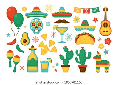 Cinco de Mayo Mexican Holiday elements set. Greeting card, poster and banner template design