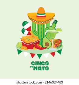 Cinco de Mayo Mexican holiday with Mexican food and drink vector. Mexican culture icon set vector. Cinco de Mayo Poster, May 5. Important day