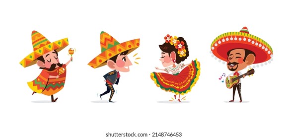 Cinco de Mayo Mexican Holiday greeting card design cute funny avocado and chili pepper characters.