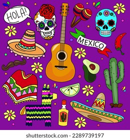 Cinco de Mayo Mexican Holiday elements set. Greeting card, poster and banner template your design