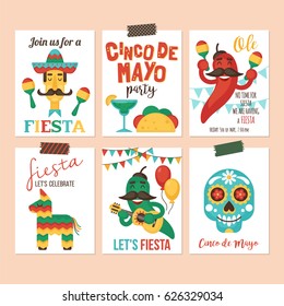 Cinco de Mayo Mexican Holiday banner, poster, party invitation and greeting card design set