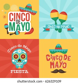 Cinco de Mayo Mexican Holiday banner, poster, party invitation and greeting card design set