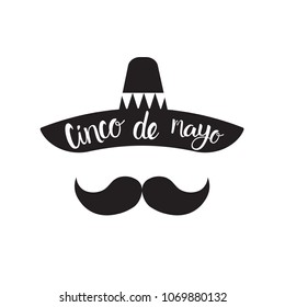 Cinco De Mayo Mexican Man Silhouette With Sombrero And Mustache On Black Background Traditional Mexico Holiday Card