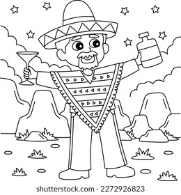 Cinco de Mayo Mexican Man Drinking Coloring Page