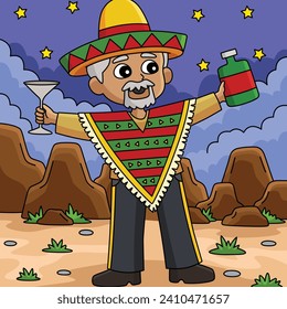 Cinco de Mayo Mexican Man Drinking Colored Cartoon