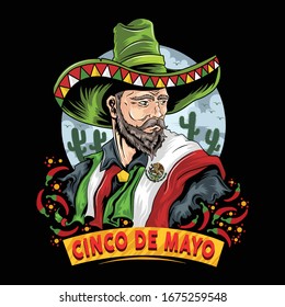 CINCO DE MAYO MEXICAN WITH MEXICO FLAG AND HAT