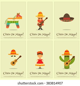 Cinco de Mayo - Mexican Mini Posters Collection in Retro Style. Vector Illustration.